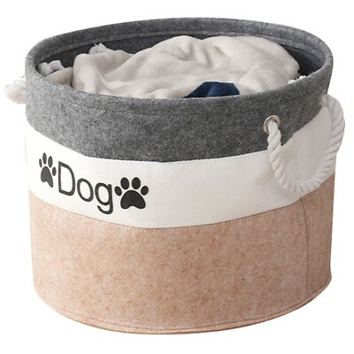 Dog Toy Storage Basket with Handles Wool Felt 36 x 36 x 28cm