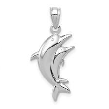 14K White Gold Large And Small Dolphin Pair Charm Pendant
