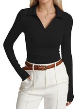Women's Long Sleeve Shirts V Neck Casual Tops Slim Fitted Tops Basic Tee