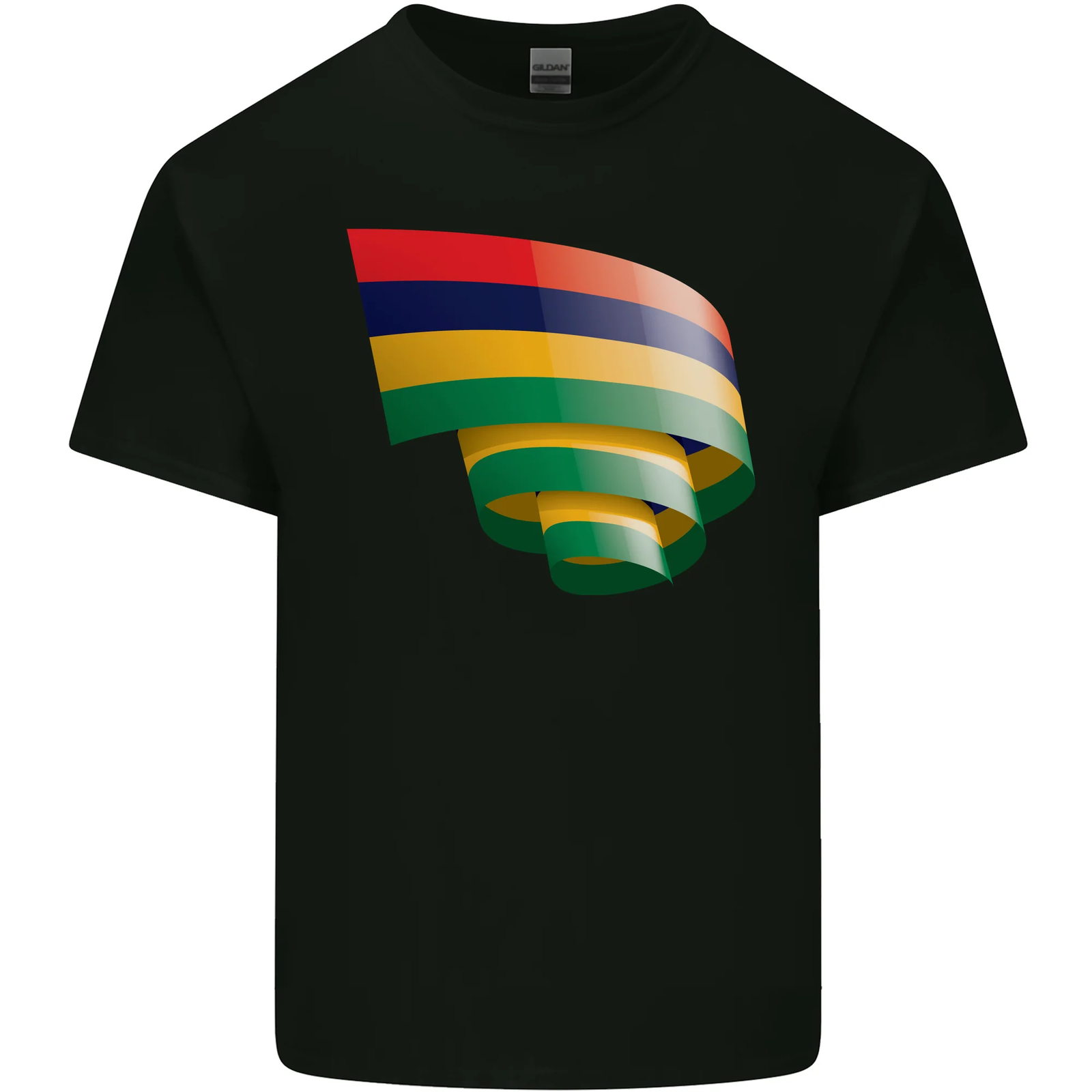 Curled Mauritius Flag Mauritians Day Football Mens Cotton T-Shirt Tee Top