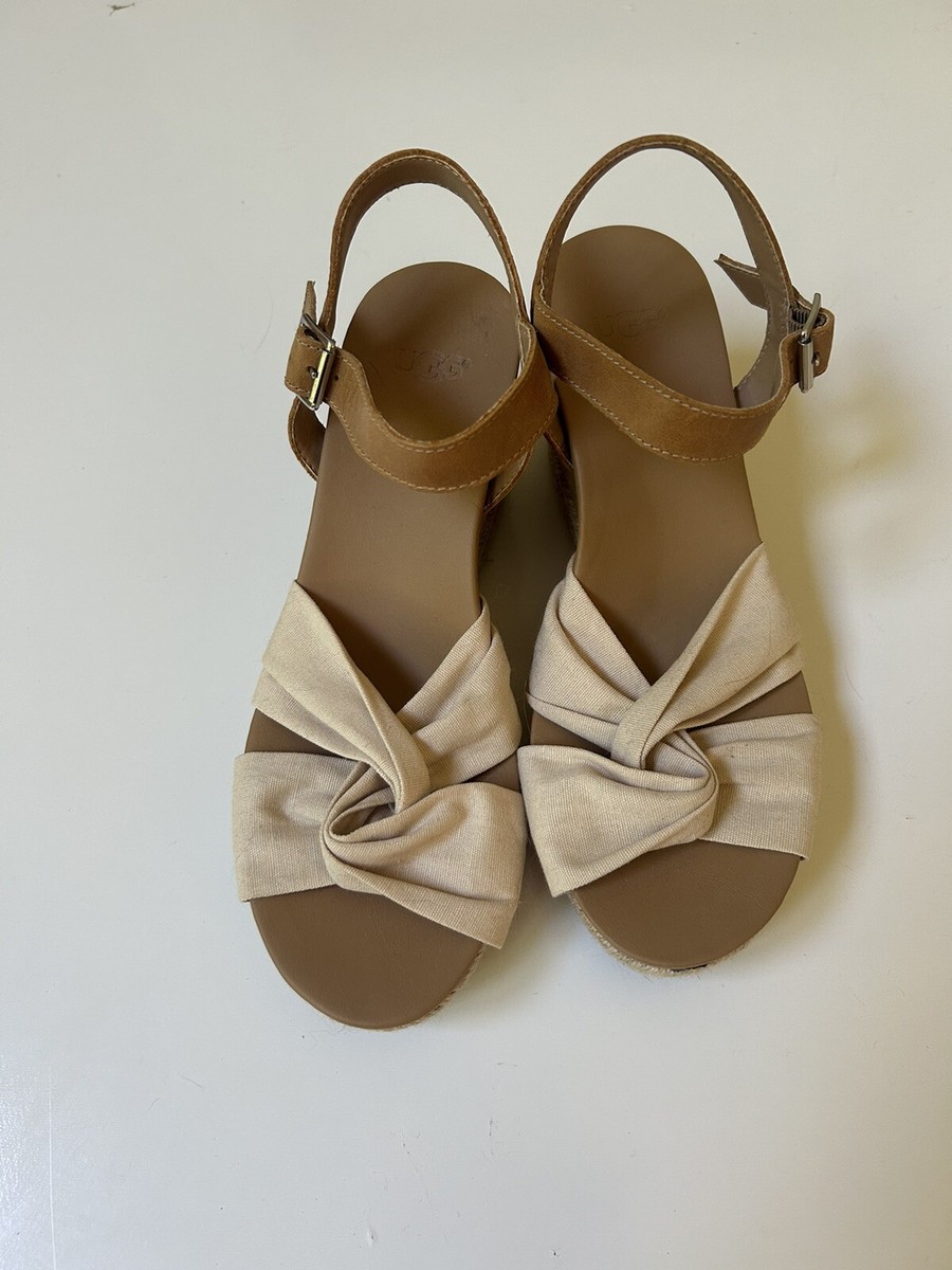 UGG Womans Ivory cream Sandal Joslyn Cork Wedge Sandals 