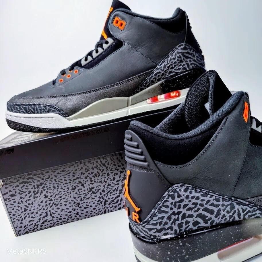 Air Jordan 3 US 13 Men's Black White Gray Orange Nike Retro Fear  CT8532 080 New