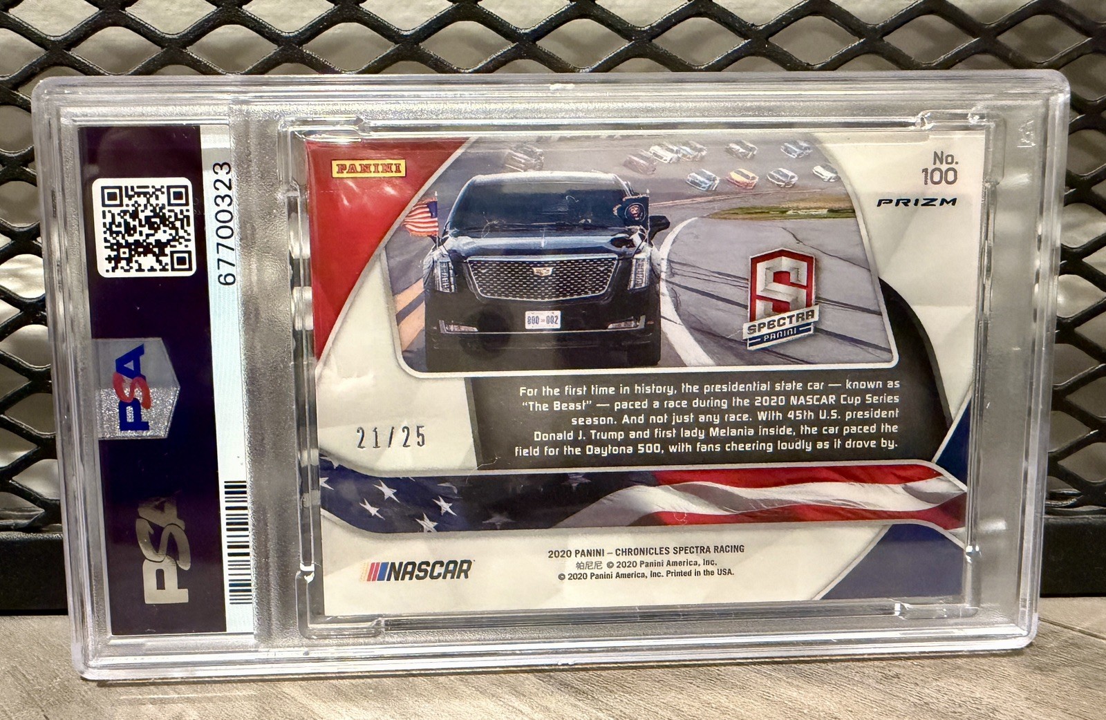 2020 Chronicles The Beast Donald Trump NASCAR Spectra Red Mosiac #/25 PSA 9 view 2