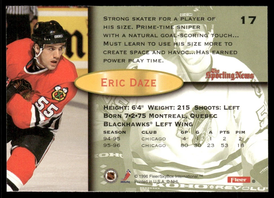 Eric Daze 1996-97 Fleer #17 Chicago Blackhawks - Image 2 of 2
