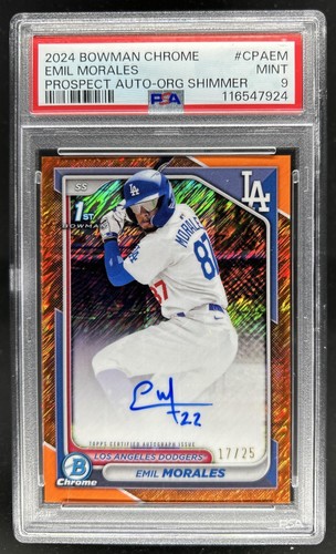 2024 Bowman Chrome Emil Morales Auto Orange Shimmer Refractor 1st #/25 PSA 9
