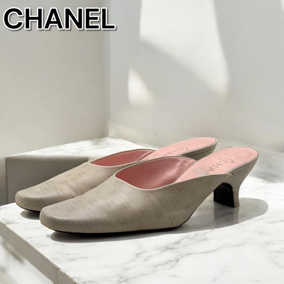 Chanel Coco Mark Leather Mule Sandals for Men US Size 6