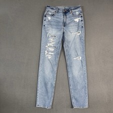 American Eagle Jeans Womens 6 X-Long Blue Mom Jean Straight Stretch Denim Cotton