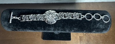 Interchangeable Snap Bracelet With Rose Link Chain Silver Tone 6.5 