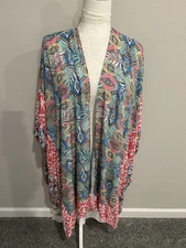 GiGiO Boho Aztec Kimono Cardigan L Soft Multicolor Multi Print Flowy Fairycore