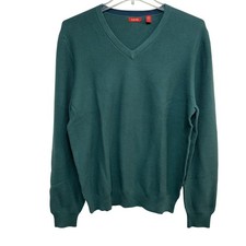 IZOD Sweater Mens Large Green V Neck Pullover 100 Cotton Lightweight New
