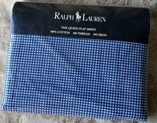 New Ralph Lauren Home Collection Small Gingham Blue Queen Flat Sheet Cottage
