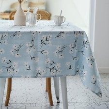 Pastoral Rectangle Tablecloth 52 x 70 Inch Linen Floral Light Blue