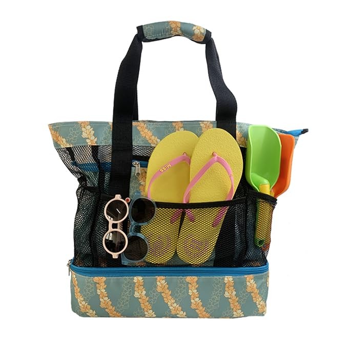 Beach Bag Tote Pool Bag with Cooler 9 Pockets Zipper Waterproof Sandproof Lea...