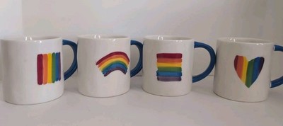 Set of 4 Lang Design Rainbow Espresso Cup Hand Painted 2.5'' Mini Mugs 