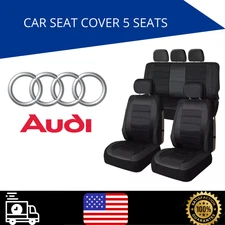 Fit for all Audi Car Seat Cover 5 seats Front Rear Odorless Faux-Leather Black