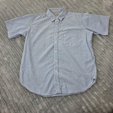 LL Bean Mens XL Seersucker Shirt Short Sleeve Blue White Striped Made in USA VTG