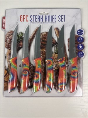 6 Piece Art + Cook Steak Knives  Tie-Dye Handles Stainless Steel-New