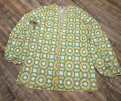 Forplay Sheer Mesh Cardigan Retro Mod Green Orange Stretch M
