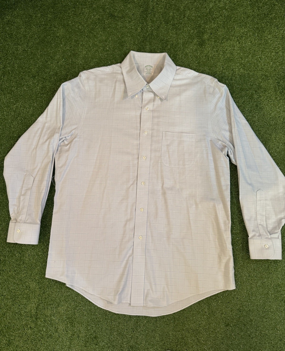 Brooks Brothers Milano Mens 17-34 Fit Supima Cotton Plaid Dress Shirt