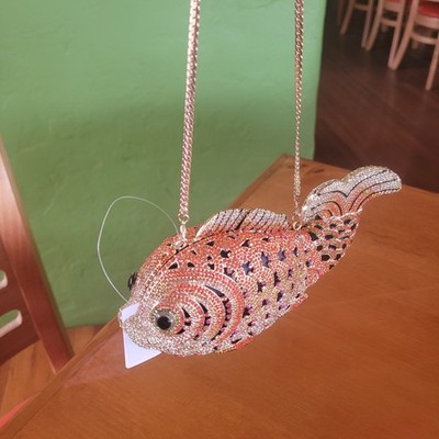 Designer Inspired Fish Shape Rhinestone Clutch Bag