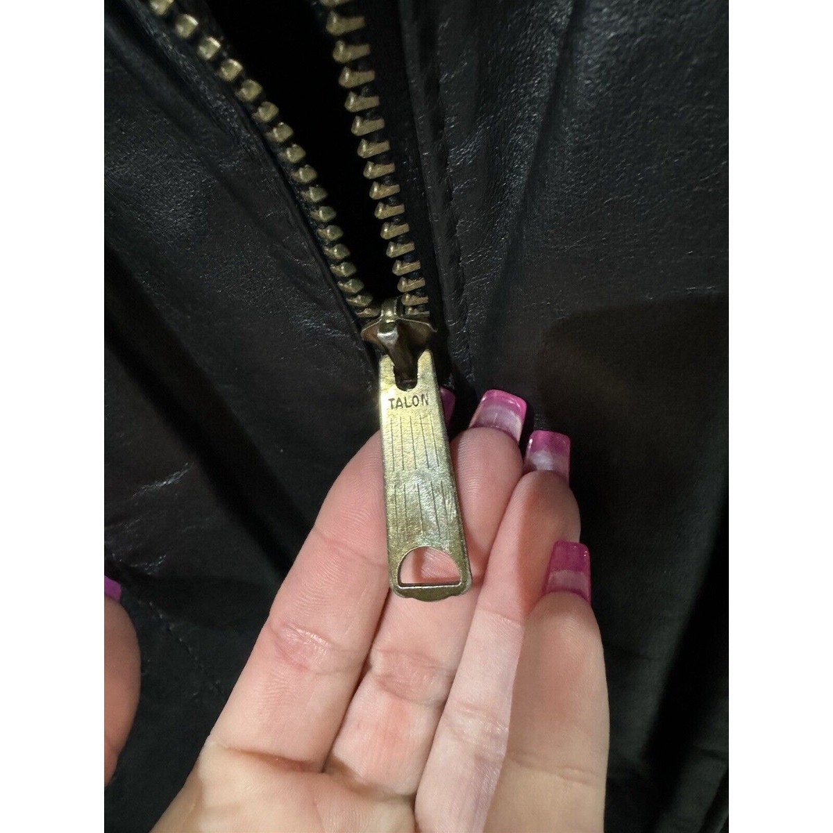 Vintage 1970s Black Genuine Leather Sherpa Lined Talon Zipper