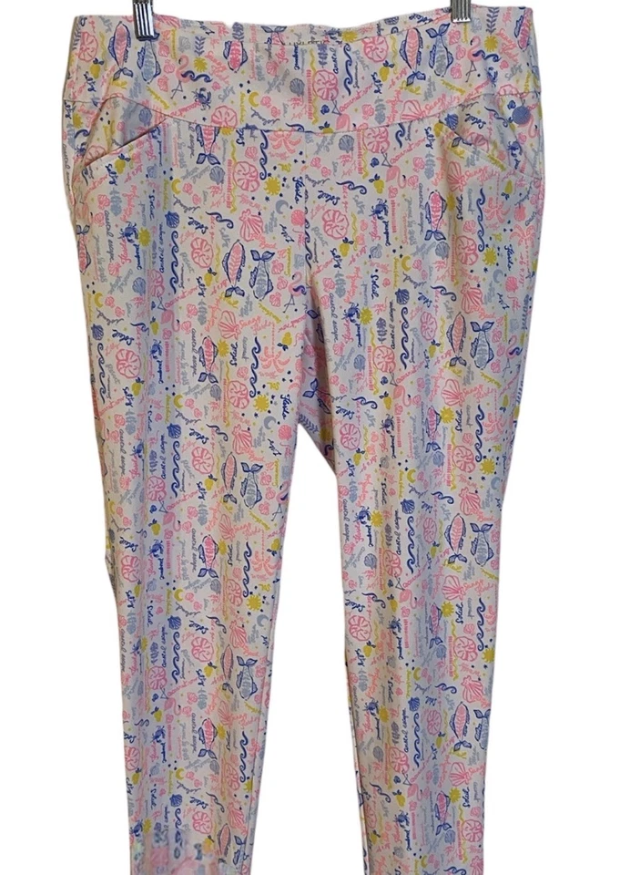 Pantalones de Golf Lilly Pulitzer Luxletic Corso 14 Verano Serenata Blanco Rosa Estampado Foto 3 de 4