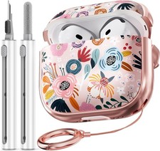 With Safety Lock for Airpods 4 Case 2024,Floral Cute Airpod 4Th Generation Case