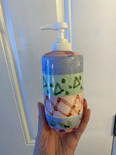 Ceramic Pump Soap Dispenser, Geometric Glossy pastel White Purple Green