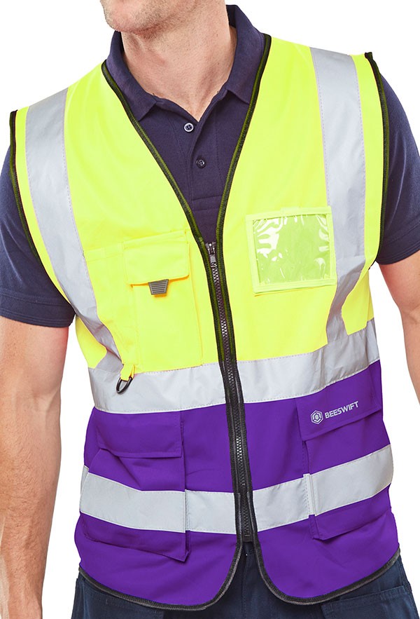 Beeswift Hi-Vis Two Tone Executive Id Vest Saturnyellow/Purple Size 4XL