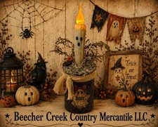 Handmade Primitive Halloween Ghost LED Candle Tin