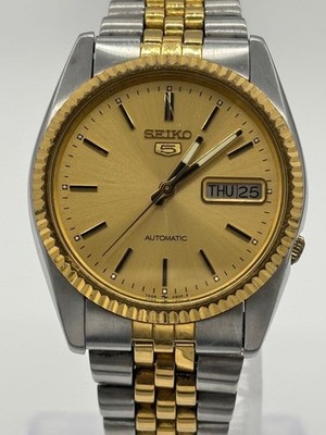 Seiko 5 Auto Wind Watch 35mm Gold Dial Used Mens 7009-3110 Functional