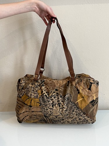 Salvatore Ferragamo Leopard Pattern Canvas Leather Shoulder Bag Vintage 1980s
