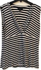 Attention Women's Black White Striped Sleeveless Top XL (b4)