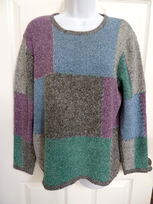*NORTHERN ISLES Sz L Color Block Patchwork Fair Isle Outlander Sweater Pullover*