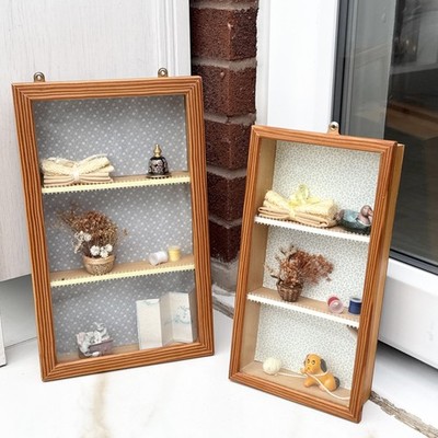 Vintage Miniatur 3D Szene untergebracht in glasiertem Holzrahmen Wandregal Wohndeko