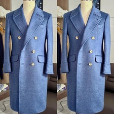 Wool Men Long Overcoat Wide Lapel Double Breasted Winter Warm Men Long Jacket