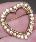 Vintage Goldtone Heart Rhinestone   Valentine Pin Costume Jewelry