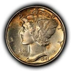 1941 10c Silver Mercury Dime - Colorful Toning - BU - SKU-Z6436