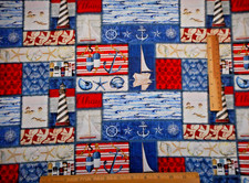 Robert Kaufman Fabric By The Yard Shoreline Vista Nautical Red White Blue OOP B