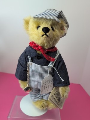 12  Mohair Steiff Teddy Bear 1996 Casey Campbell's Train Conductor 258/500 #Sx