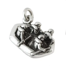 White Water Raft Rafting Rapid River Boat 3D 925 Solid Sterling Silver Charm