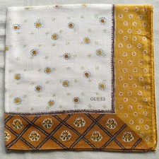 VTG Handkerchief Cotton Yellow Brown Tinny Art Dot Lattice Pocket Square 21" J1