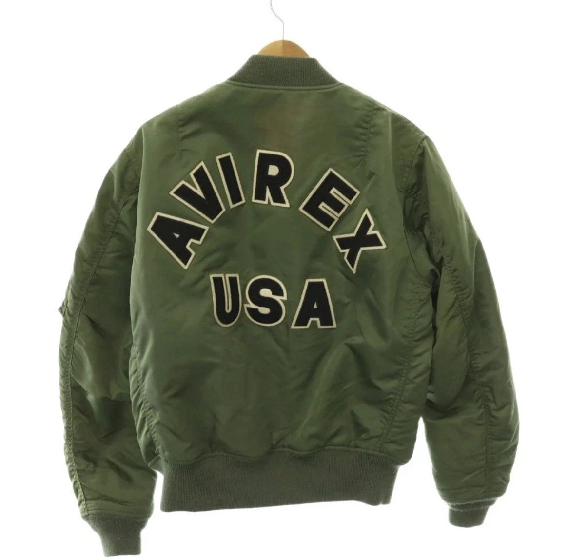 Avirex Men's M Regular Green Nylon Military Bomber Jacket Orange Lining Zip - product detail image 2