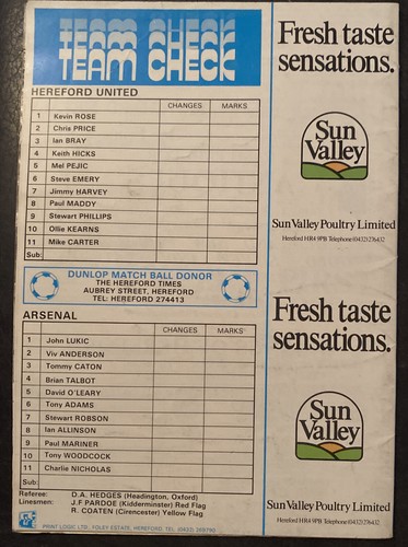 Hereford United v Arsenal 05/01/85 ( FA Cup Third Round ) - Picture 2 of 2