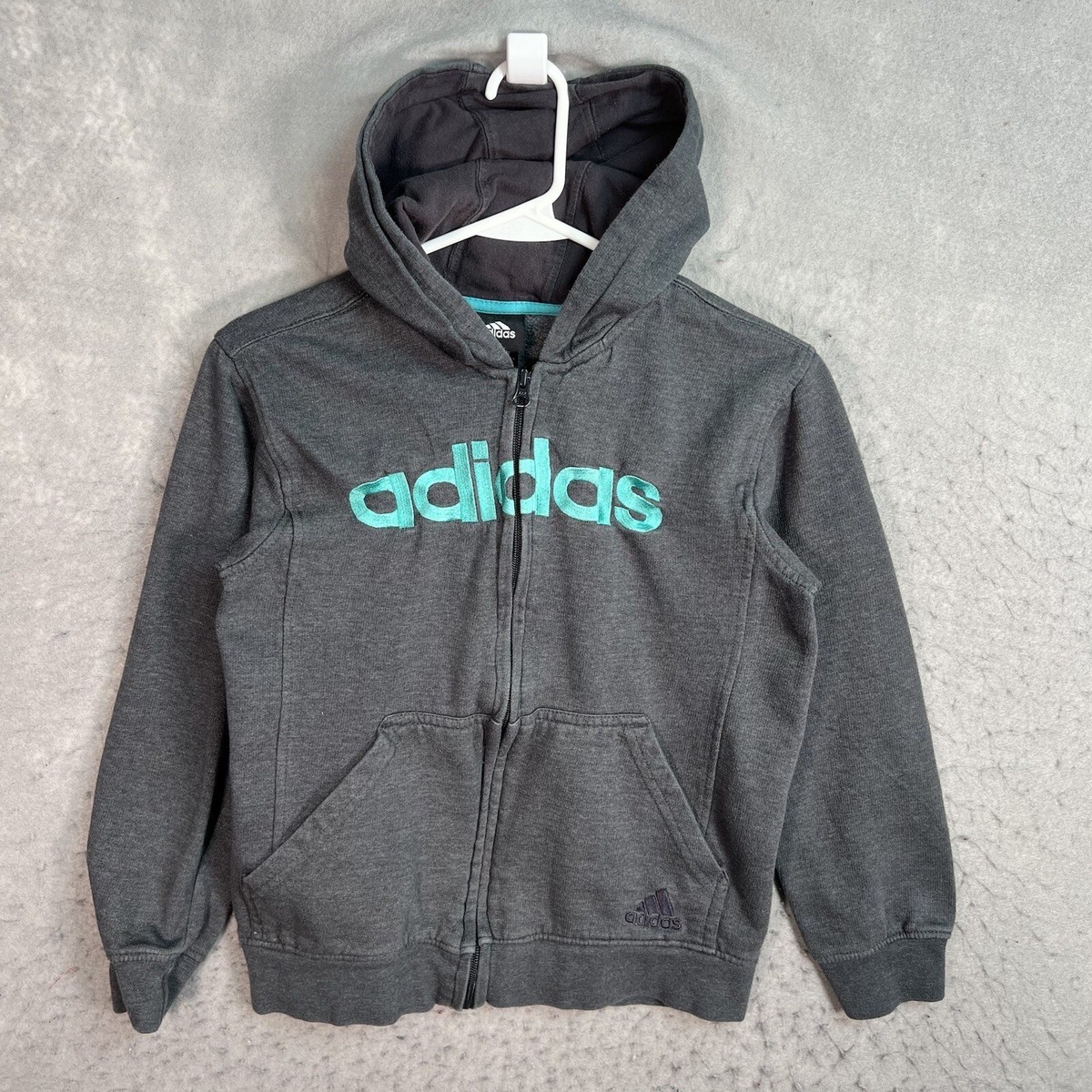 A1 Adidas Logo Sweater Youth Medium Dark Gray Full Zip Hoodie Sweatshirt