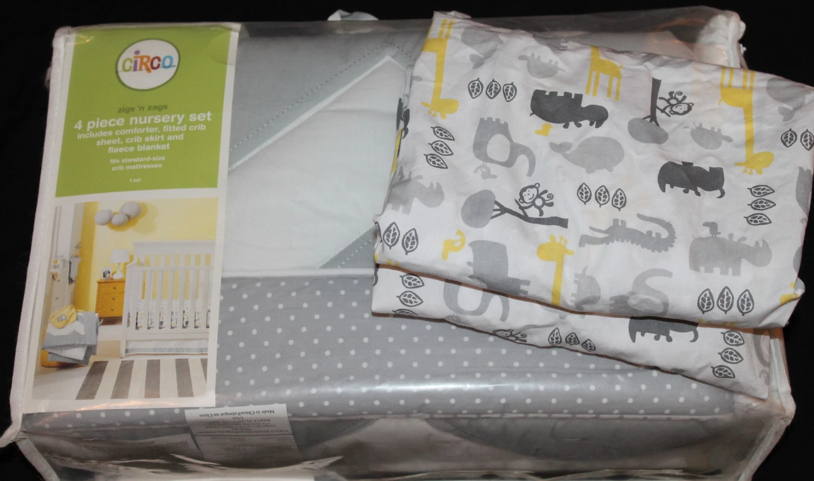 Circo Zigs & Zags 5 Pc Nursery Crib Bedding Set gray yellow safari chevron #490