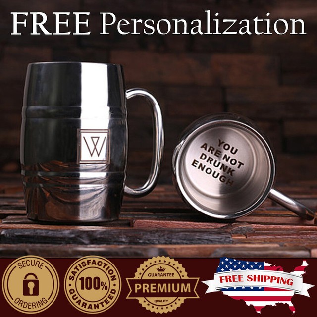 PERSONALIZED Engraved Stainless Steel Beer Mug Custom Men Father's Day