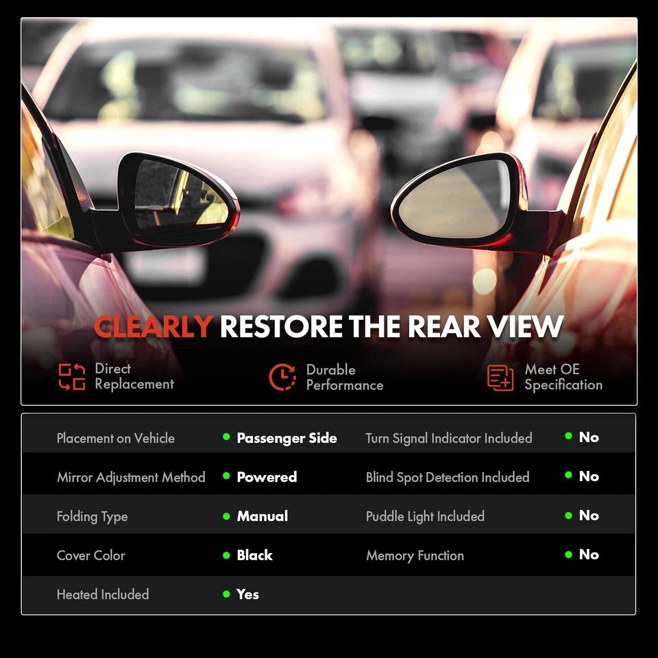 1x Espejo retrovisor térmico eléctrico negro nuevo para Volkswagen Beetle 2013 lado derecho del pasajero Foto 2 de 4