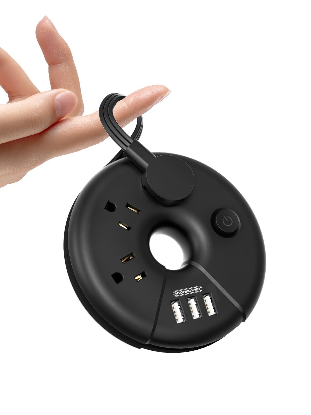 Flat Extension Cord 3feet Travel Extension Cord With 3 Usb Ports Black Power Str-image