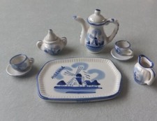 Vintage Blue Miniature Tea for Two Set Hand Painted Holland Windmill Excellent